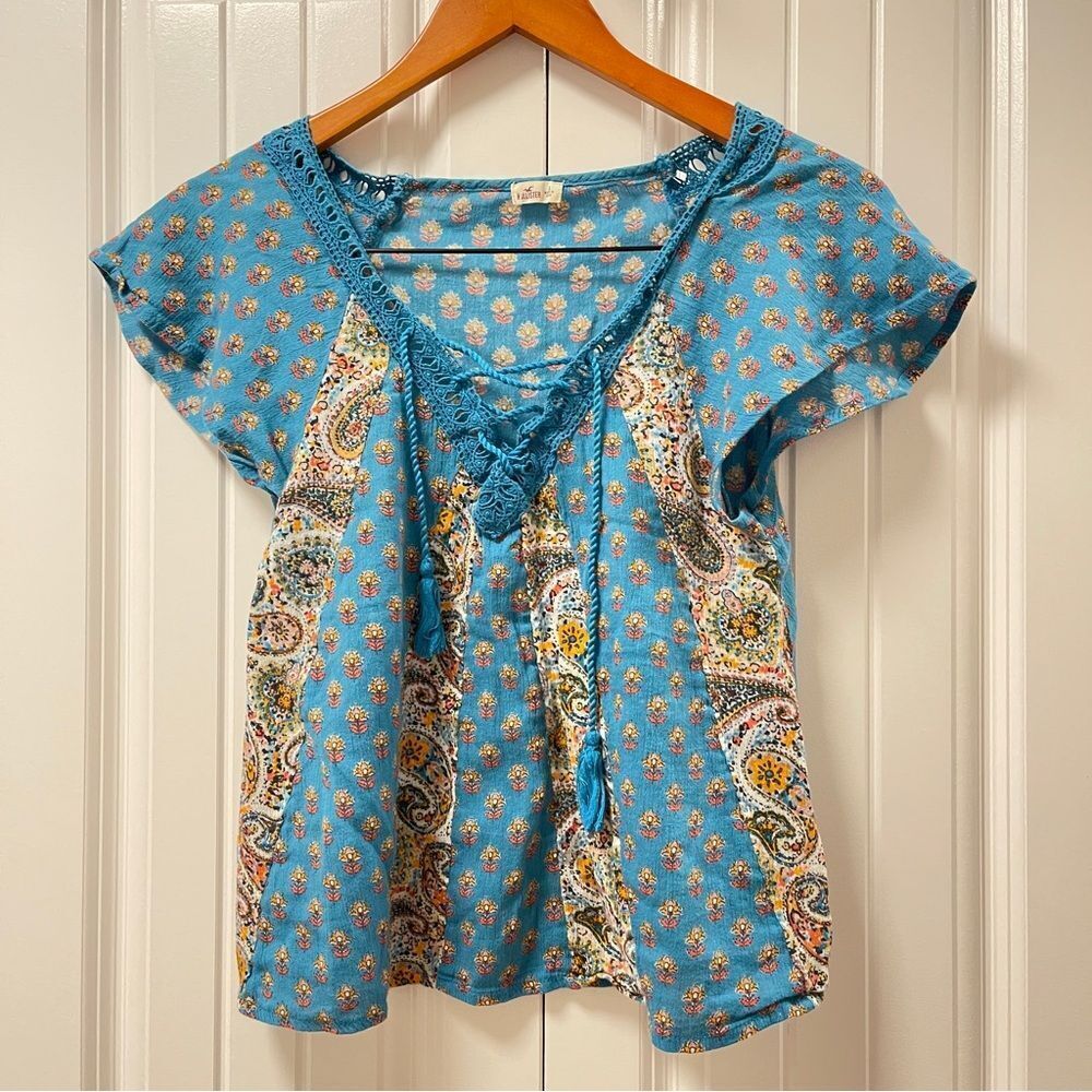 Hollister Boho Blouse Blue Floral - S - Picture 2 of 11